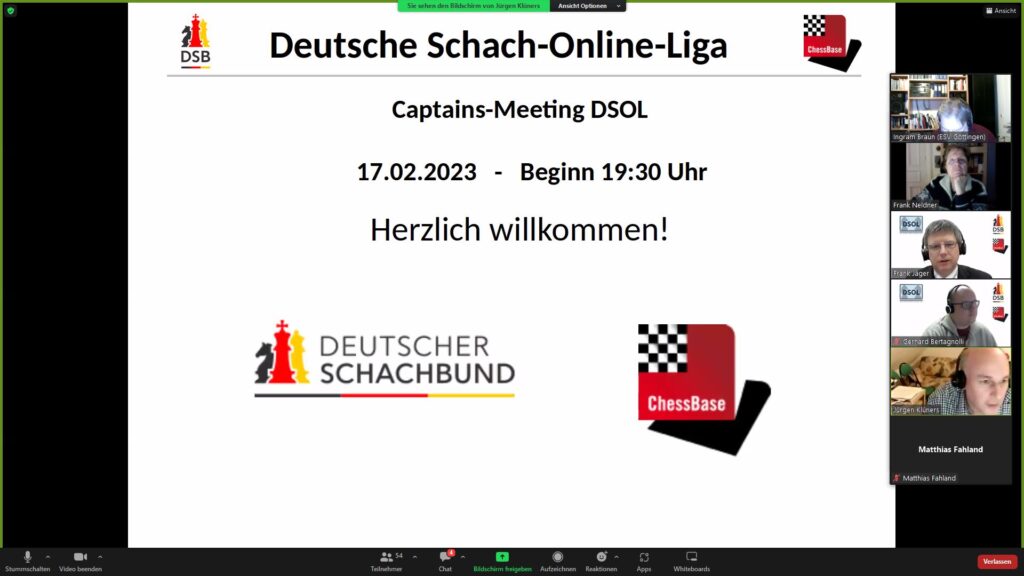 Screenshot vom Captain's Meeting der DSOL via Zoom mit Ingram Braun. als Verteter des ESV Rot-Weiß Göttingen.