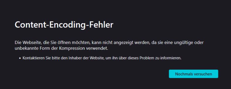 Screenshot Content-Encoding-Fehler im Firefox-Browser.