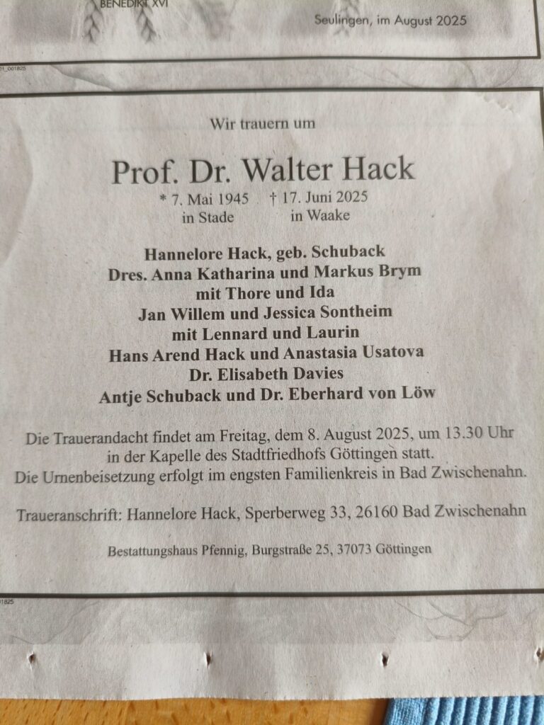 Trauerfeier Prof. Walter Hack 1