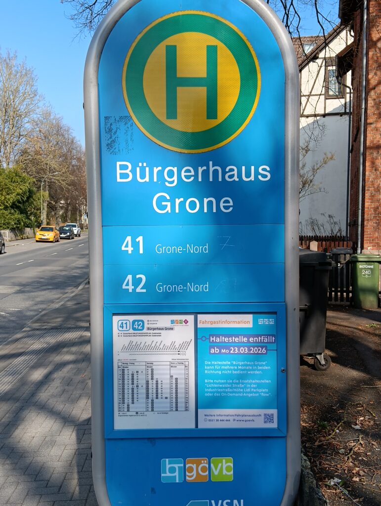 Sperrung der Haltestelle B&uuml;rgerhaus Grone im Fr&uuml;hjahr 2026